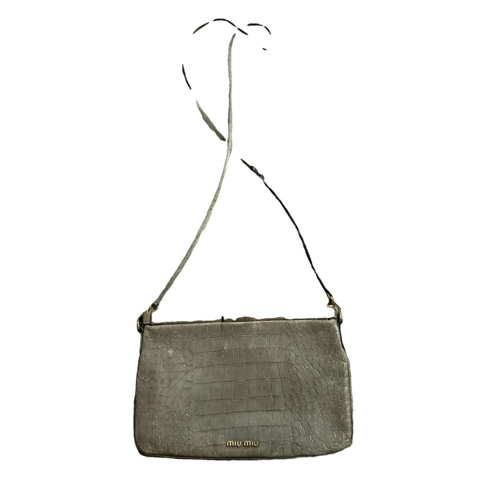 Miu Miu AUTHENTIC Croc Embossed St. Cocco Lux 2-Way Neutral Crossbody Clutch Bag